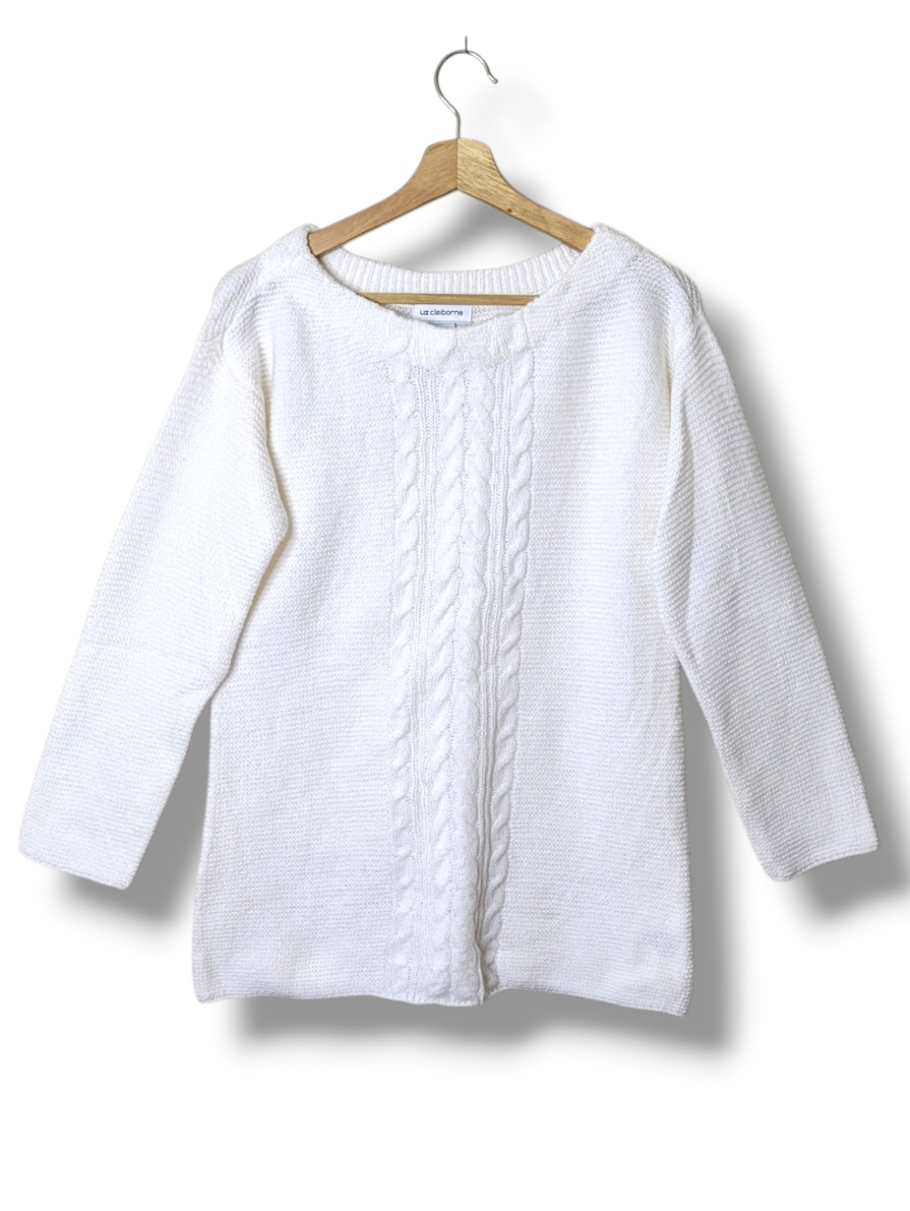 Liz Claiborne White Cable Knit Tunic Sweater Size S NWT